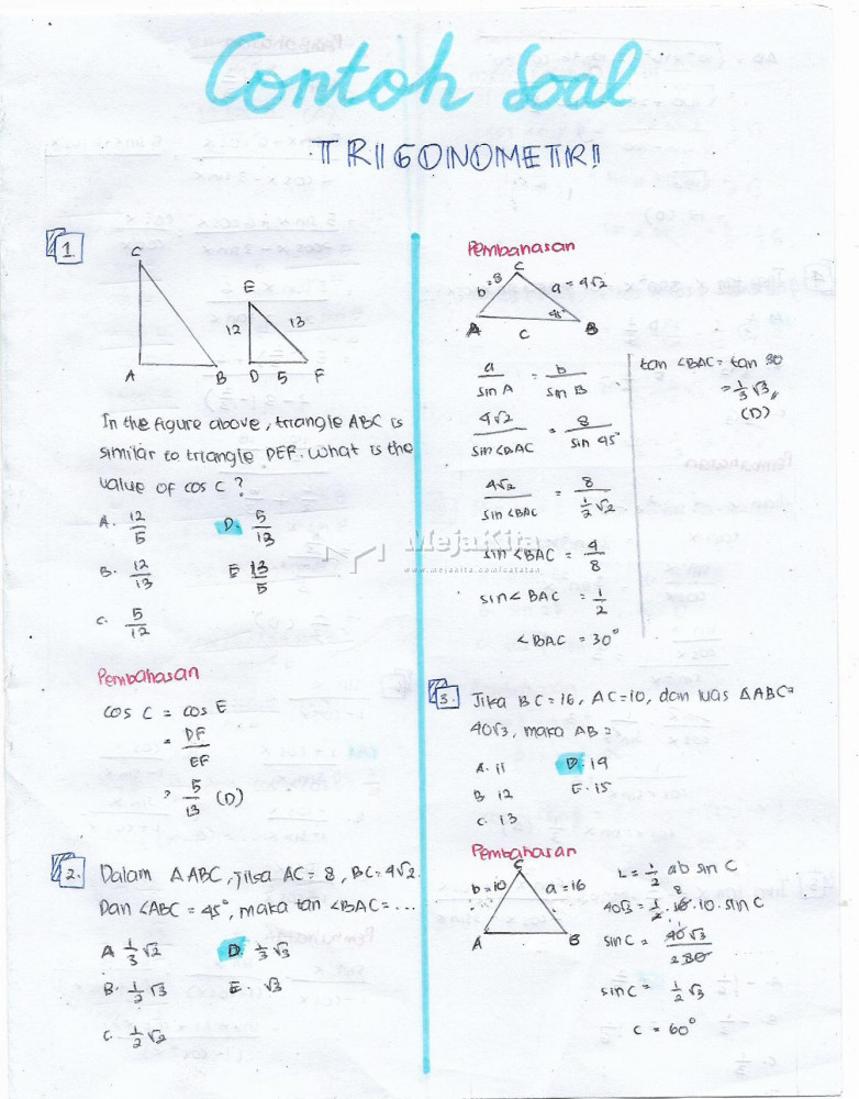 Detail Contoh Soal Trigonometri Nomer 6