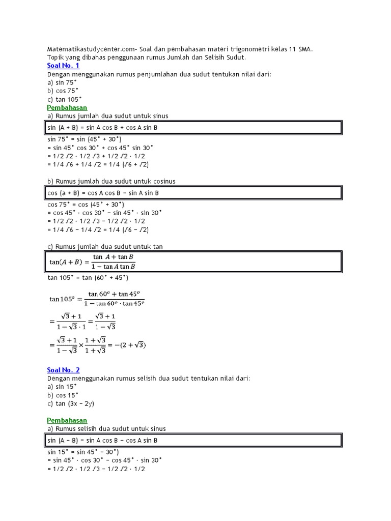 Detail Contoh Soal Trigonometri Kelas 11 Nomer 18