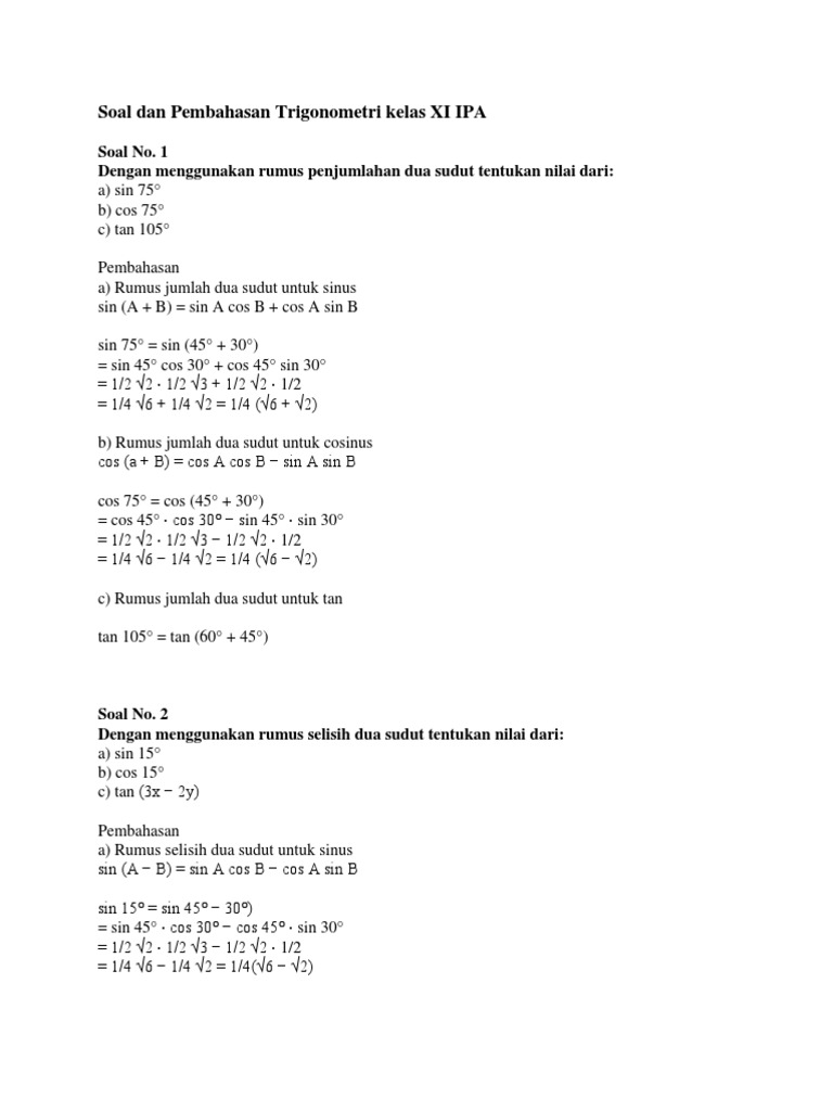 Detail Contoh Soal Trigonometri Kelas 11 Nomer 35