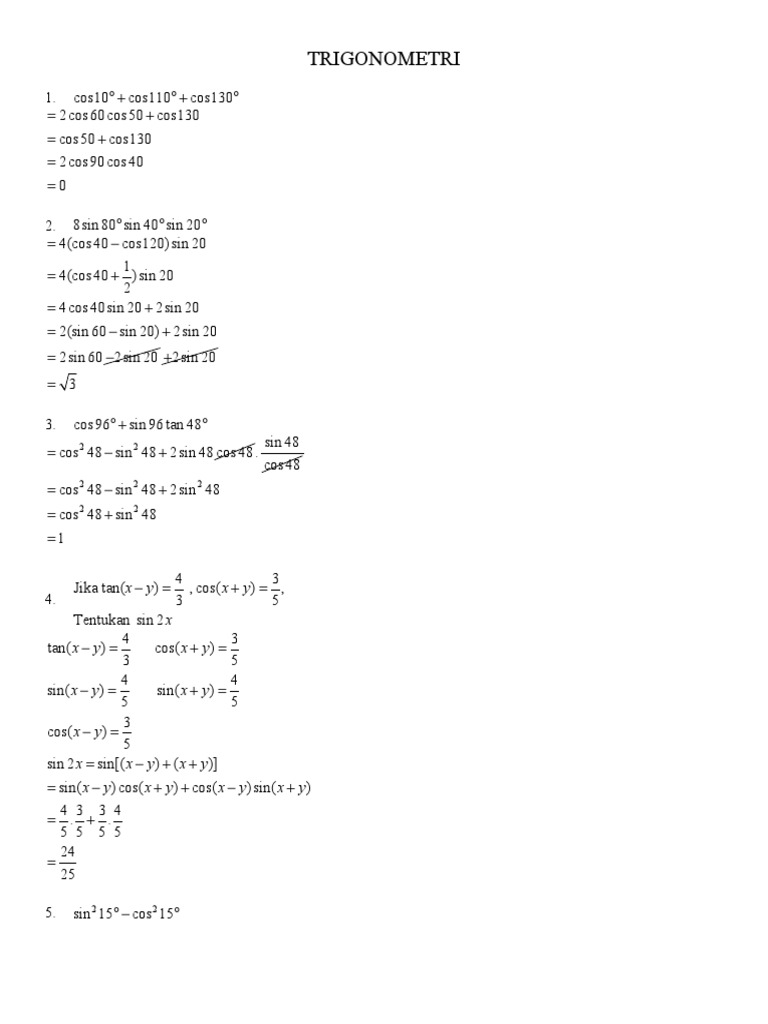 Detail Contoh Soal Trigonometri Kelas 11 Nomer 48