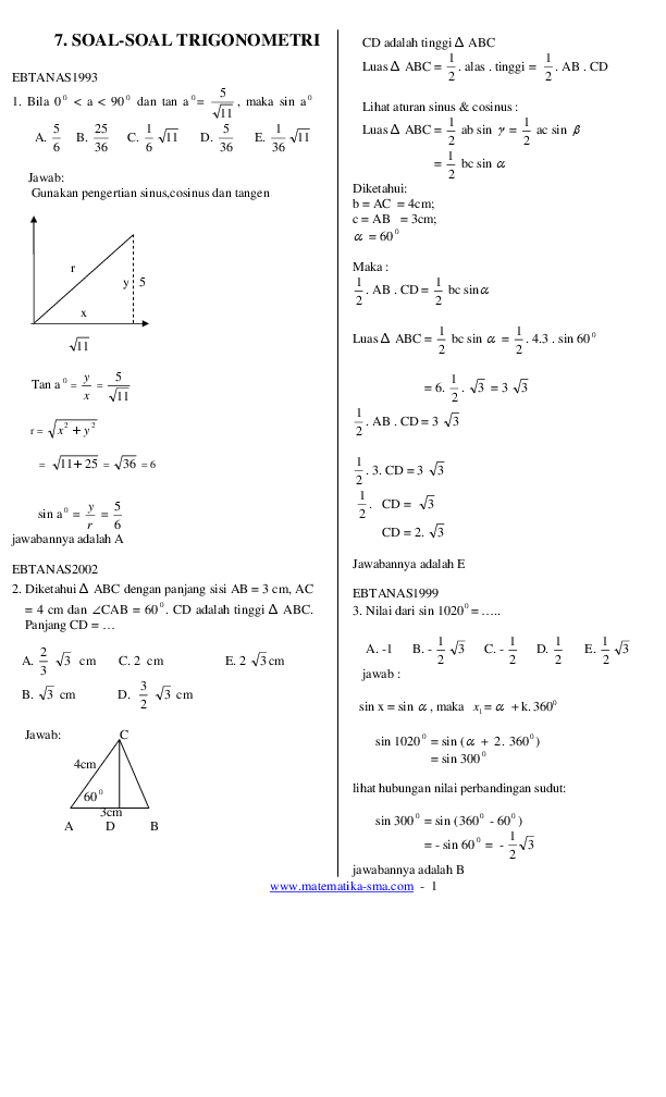 Detail Contoh Soal Trigonometri Kelas 11 Nomer 10