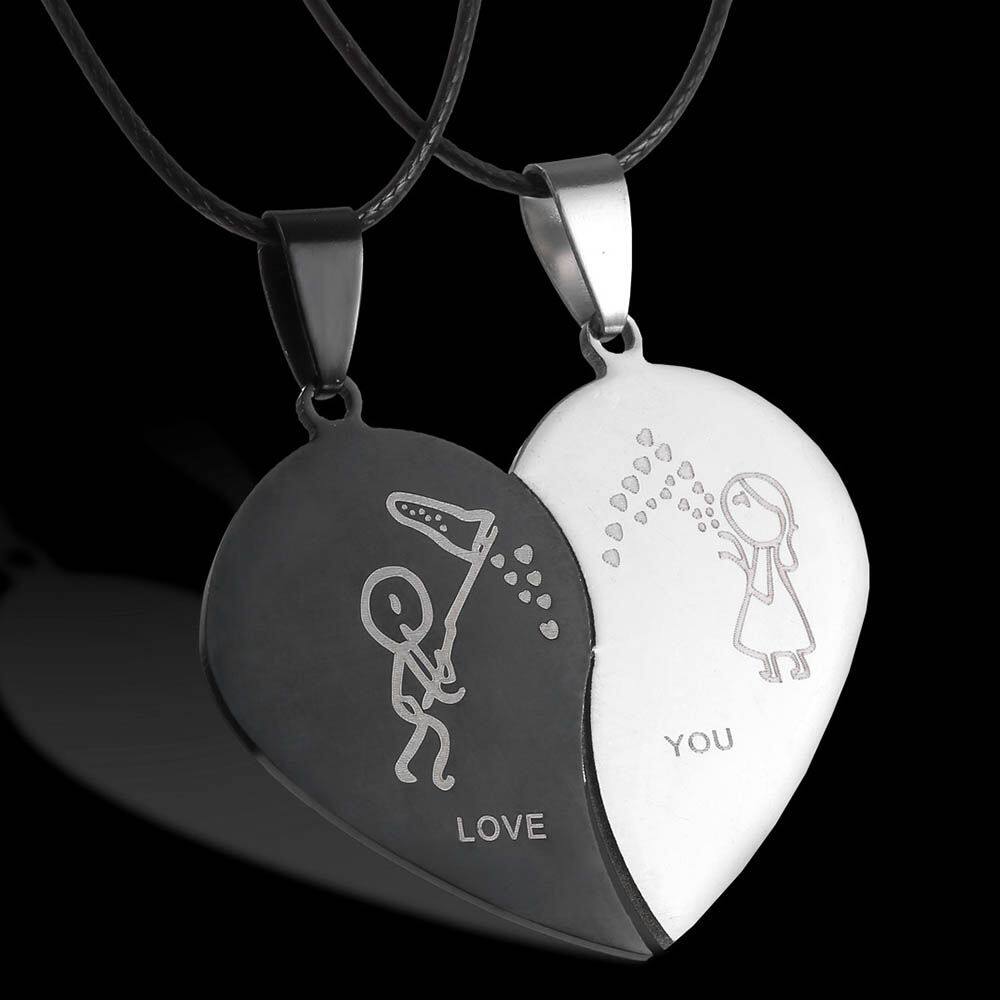 Detail Gambar Love Romantis Kalung Couple Love Warna Hitam Polos Nomer 24