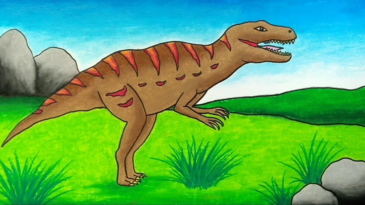 Detail Gambar Lukisan Dinosaur T Rex Dan Pemandangan Berwarna Nomer 9