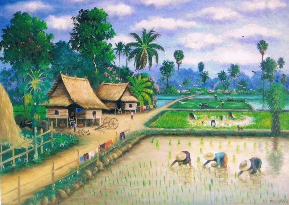 Detail Gambar Lukisan Pemandangan Kampung Nomer 11