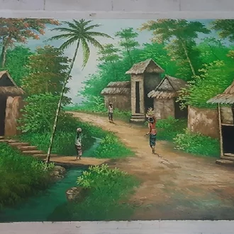 Detail Gambar Lukisan Pemandangan Kampung Nomer 24
