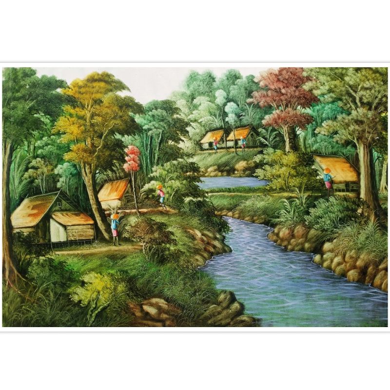 Detail Gambar Lukisan Pemandangan Kampung Nomer 46