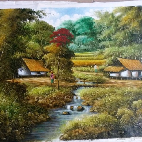 Detail Gambar Lukisan Pemandangan Kampung Nomer 6