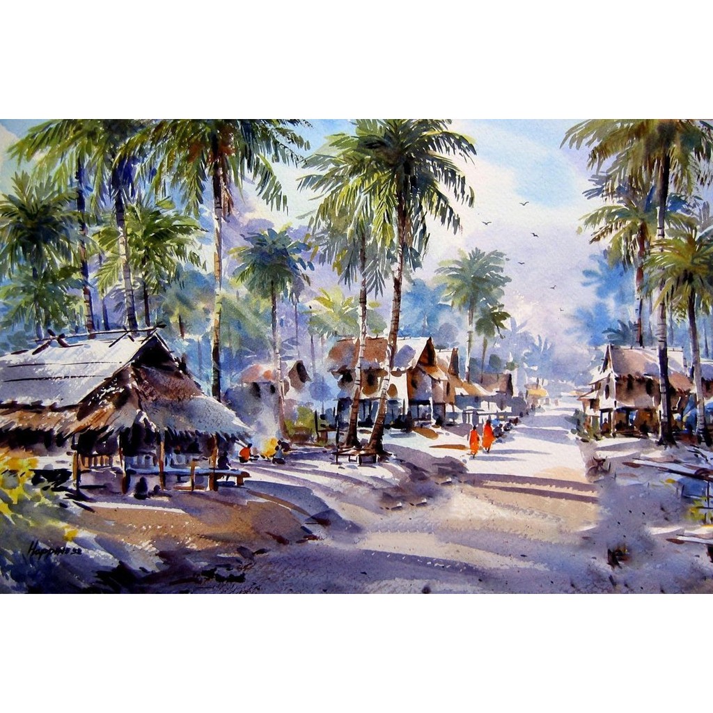 Detail Gambar Lukisan Pemandangan Kampung Nomer 57