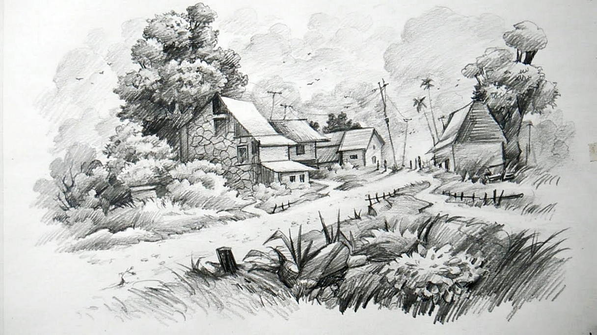 Detail Gambar Lukisan Pemandangan Pensil Nomer 16