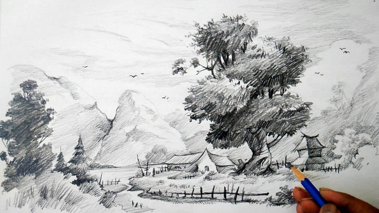 Detail Gambar Lukisan Pemandangan Pensil Nomer 26