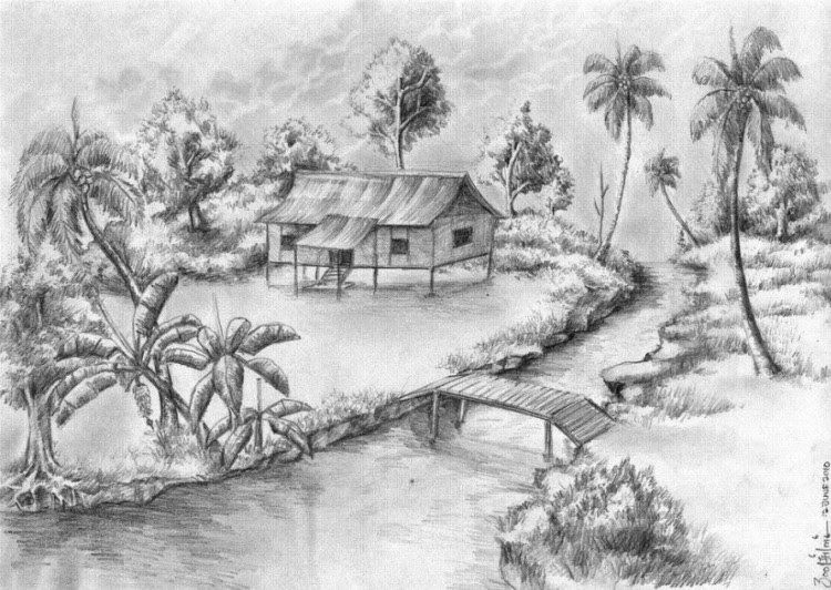 Detail Gambar Lukisan Pemandangan Pensil Nomer 5