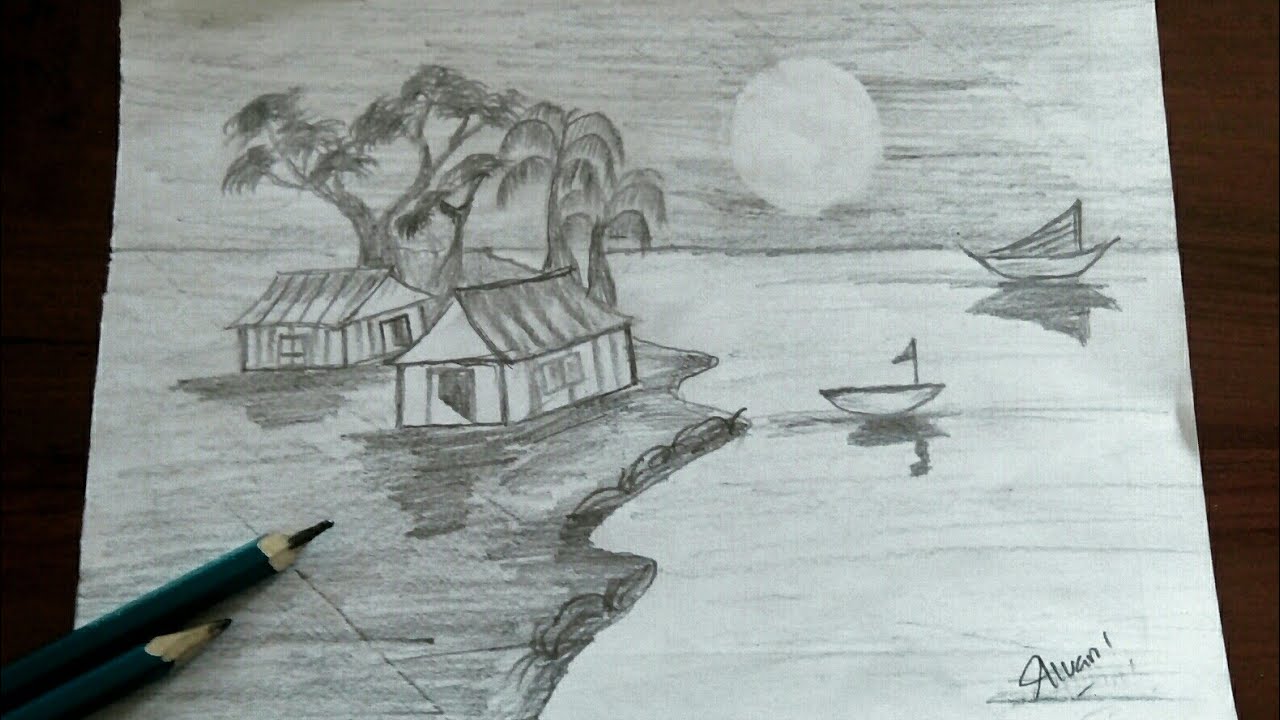 Detail Gambar Lukisan Pemandangan Pensil Nomer 42