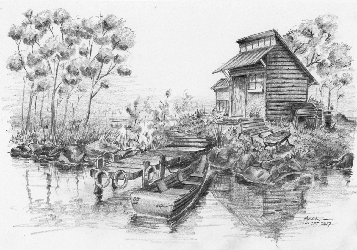 Detail Gambar Lukisan Pemandangan Pensil Nomer 45
