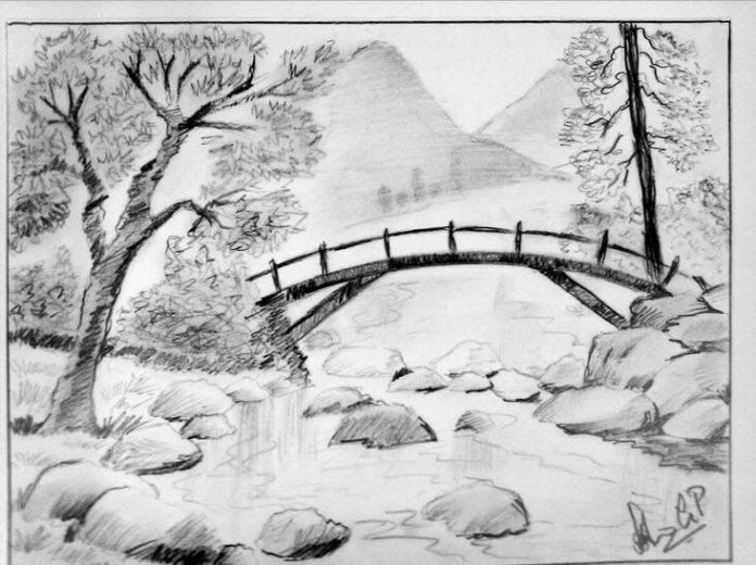 Detail Gambar Lukisan Pemandangan Pensil Nomer 8