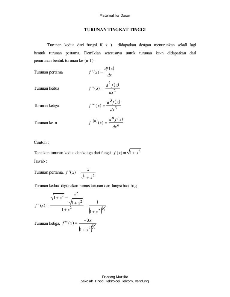 Detail Contoh Soal Turunan Tingkat Tinggi Nomer 2