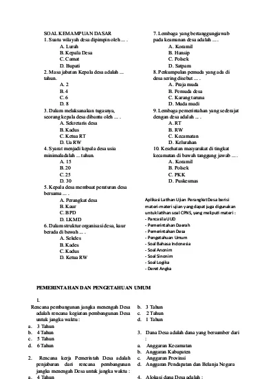 Detail Contoh Soal Ujian Kepala Dusun Nomer 52