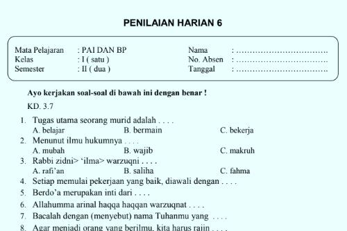 Detail Contoh Soal Ulangan Harian Nomer 22