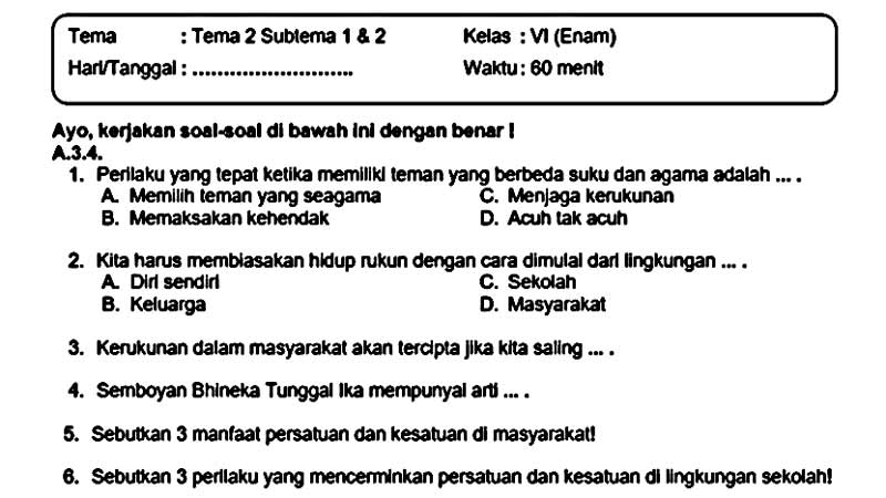 Detail Contoh Soal Ulangan Harian Nomer 54