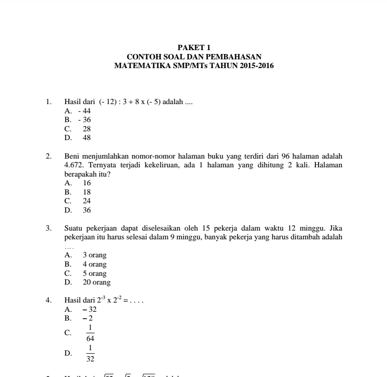 Detail Contoh Soal Un Smp Nomer 2