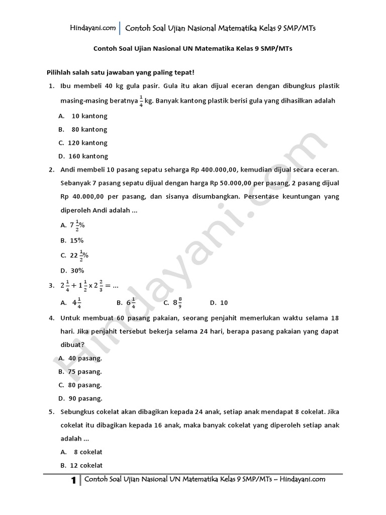 Detail Contoh Soal Un Smp Nomer 6