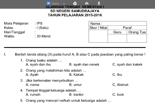 Contoh Soal Uts Kelas 1 Sd - KibrisPDR