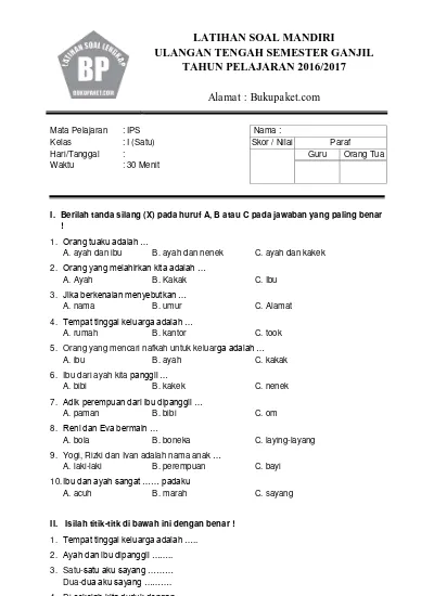 Detail Contoh Soal Uts Kelas 1 Sd Nomer 2