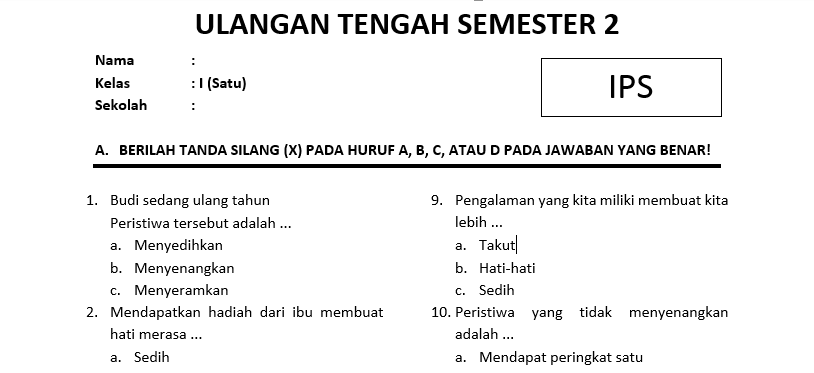 Detail Contoh Soal Uts Kelas 1 Sd Nomer 13