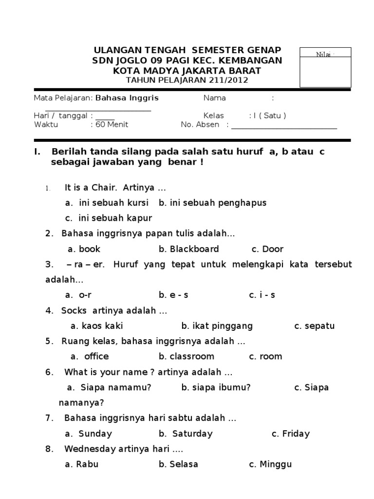 Detail Contoh Soal Uts Kelas 1 Sd Nomer 14