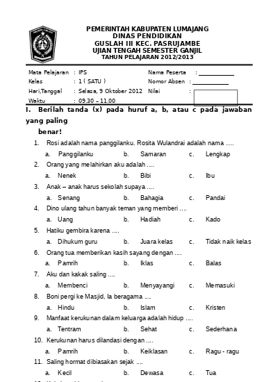 Detail Contoh Soal Uts Kelas 1 Sd Nomer 18