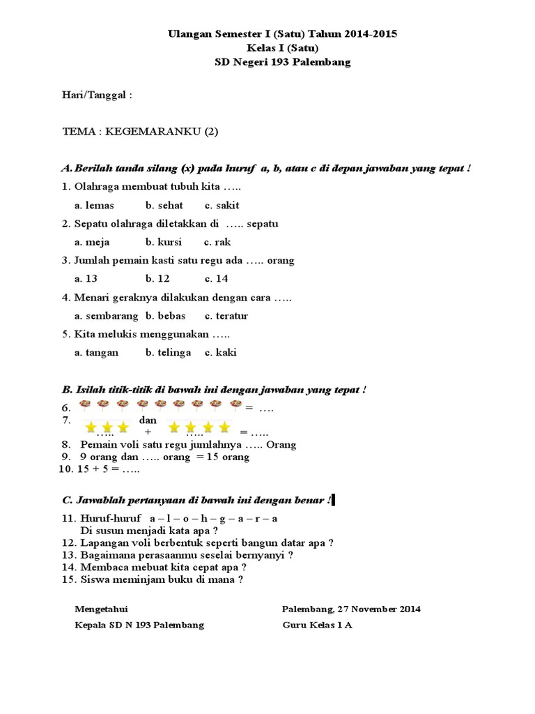 Detail Contoh Soal Uts Kelas 1 Sd Nomer 34