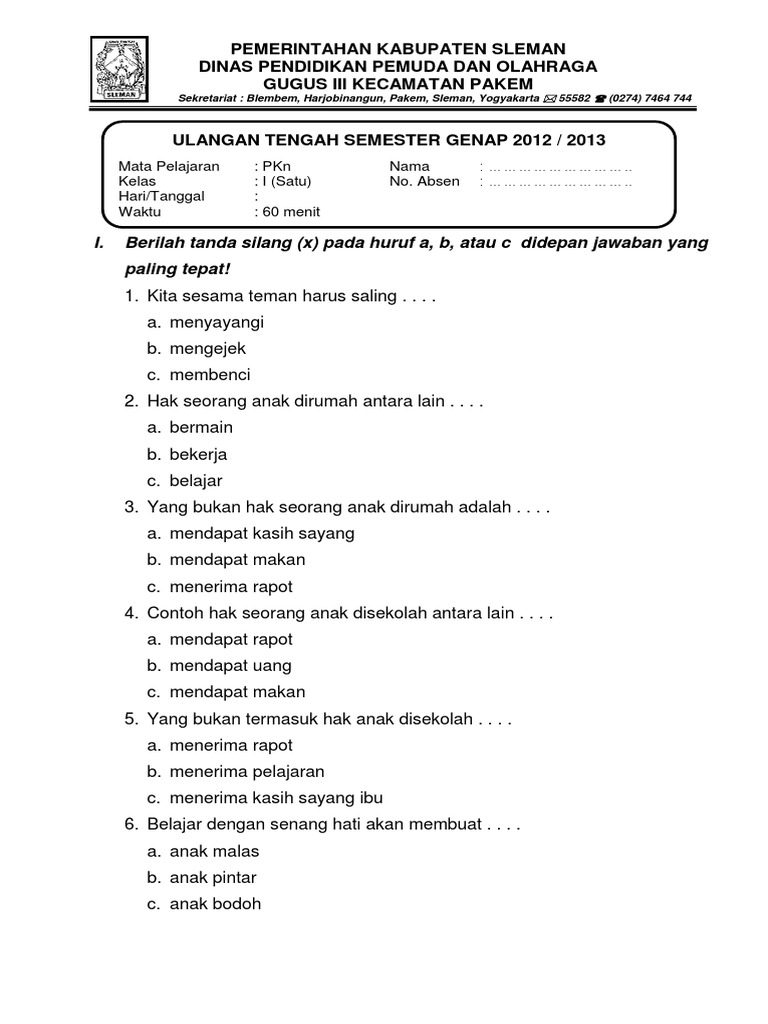 Detail Contoh Soal Uts Kelas 1 Sd Nomer 37