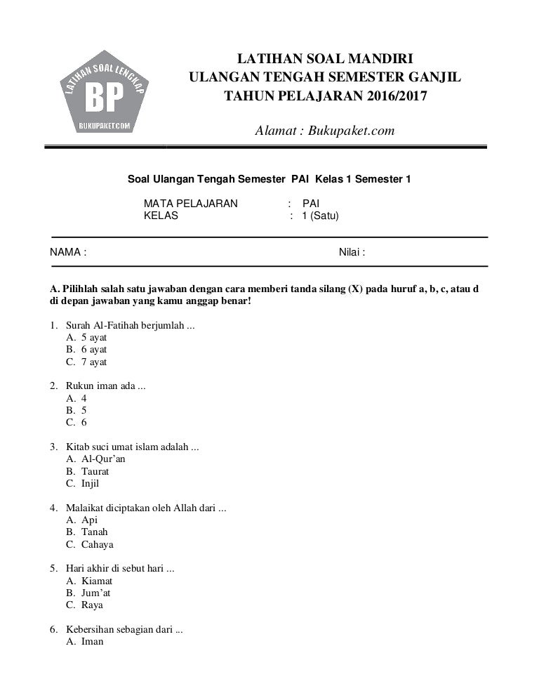 Detail Contoh Soal Uts Kelas 1 Sd Nomer 8