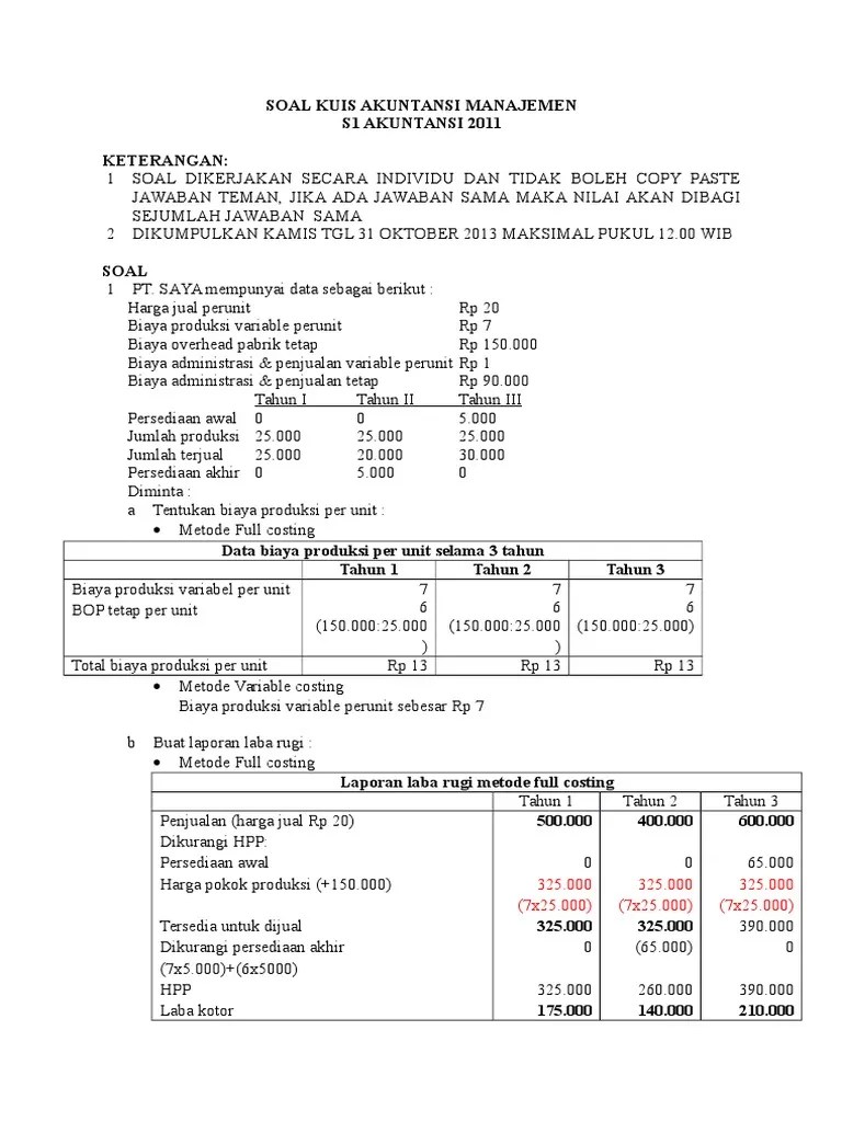 Detail Contoh Soal Variabel Costing Nomer 40