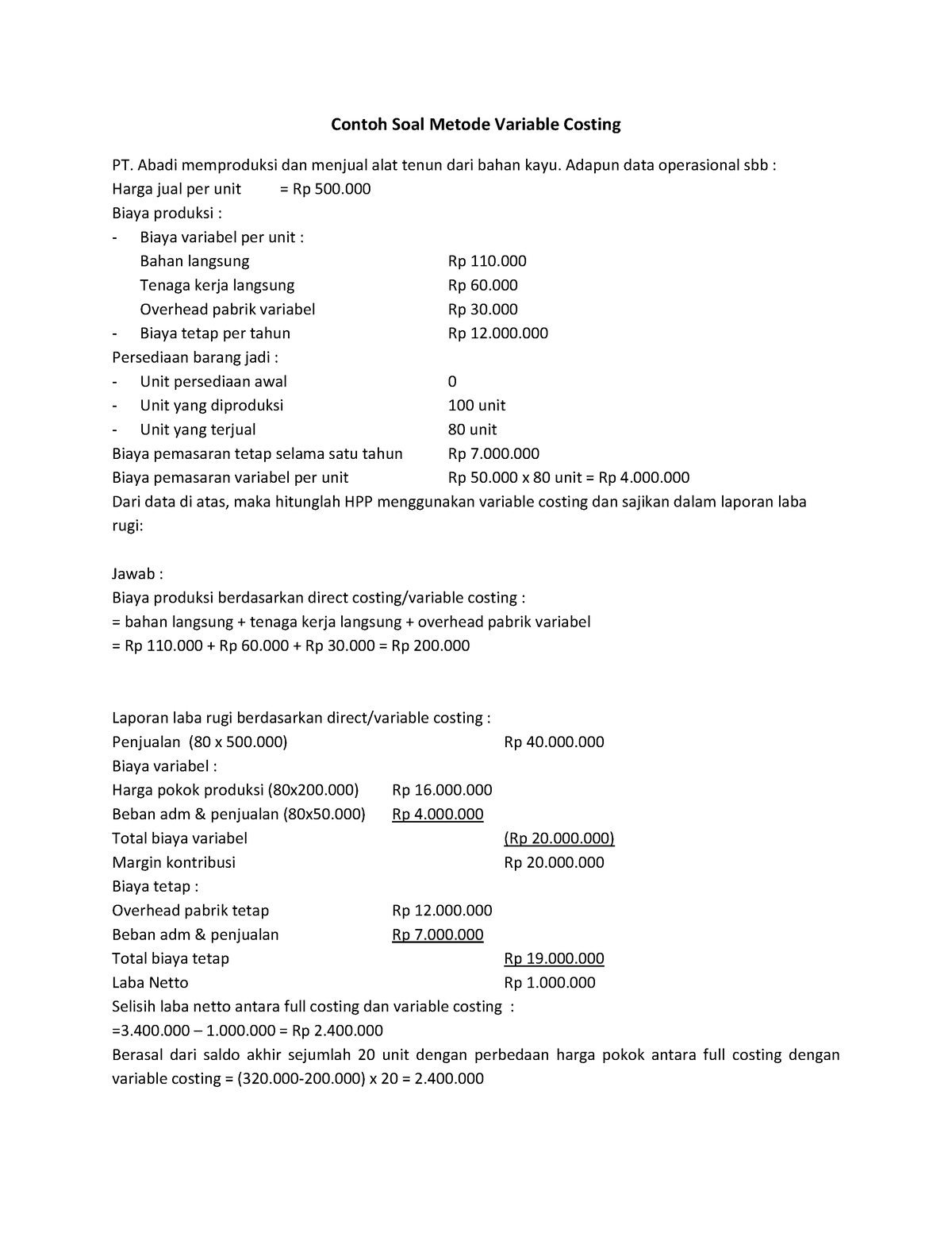 Detail Contoh Soal Variabel Costing Nomer 52