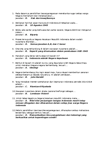 Detail Contoh Soal Wawasan Nusantara Nomer 9