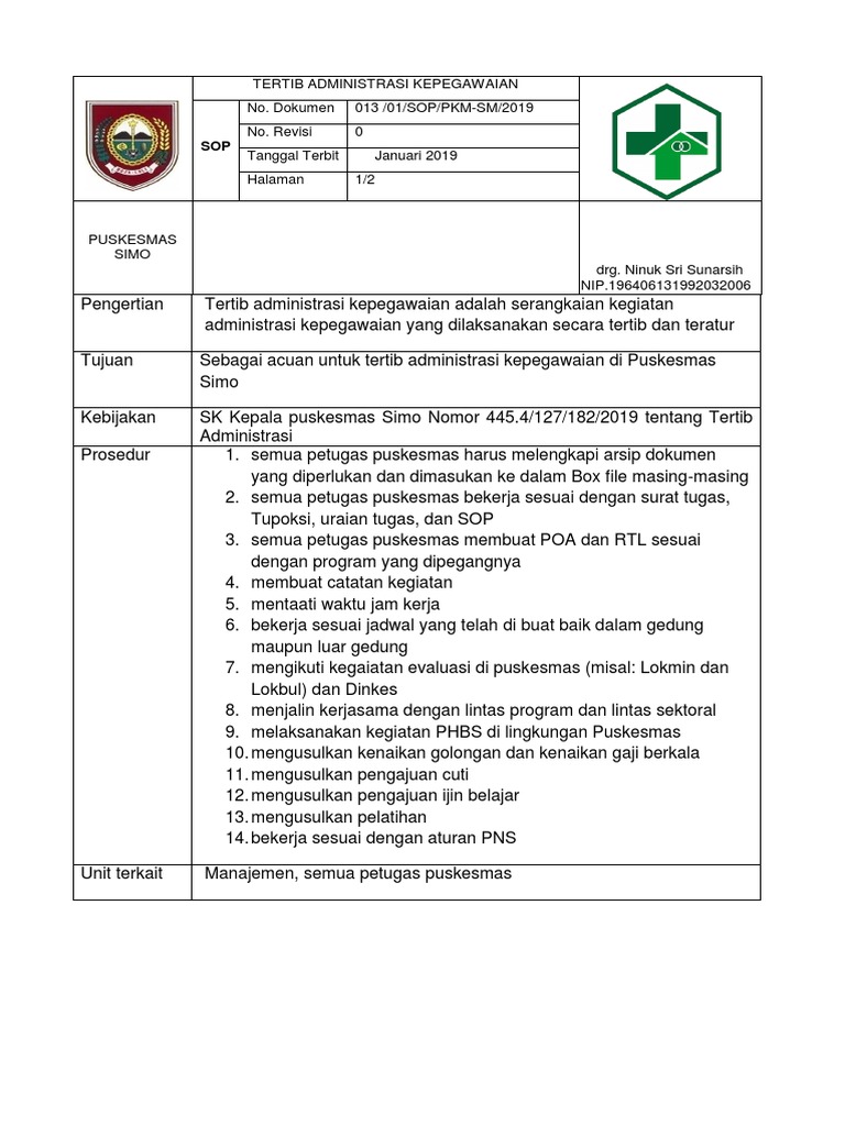 Detail Contoh Sop Administrasi Nomer 28