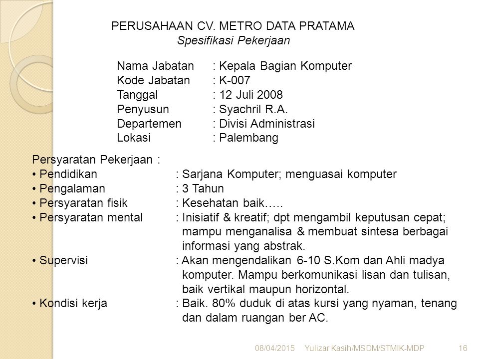 Detail Contoh Spesifikasi Pekerjaan Nomer 12