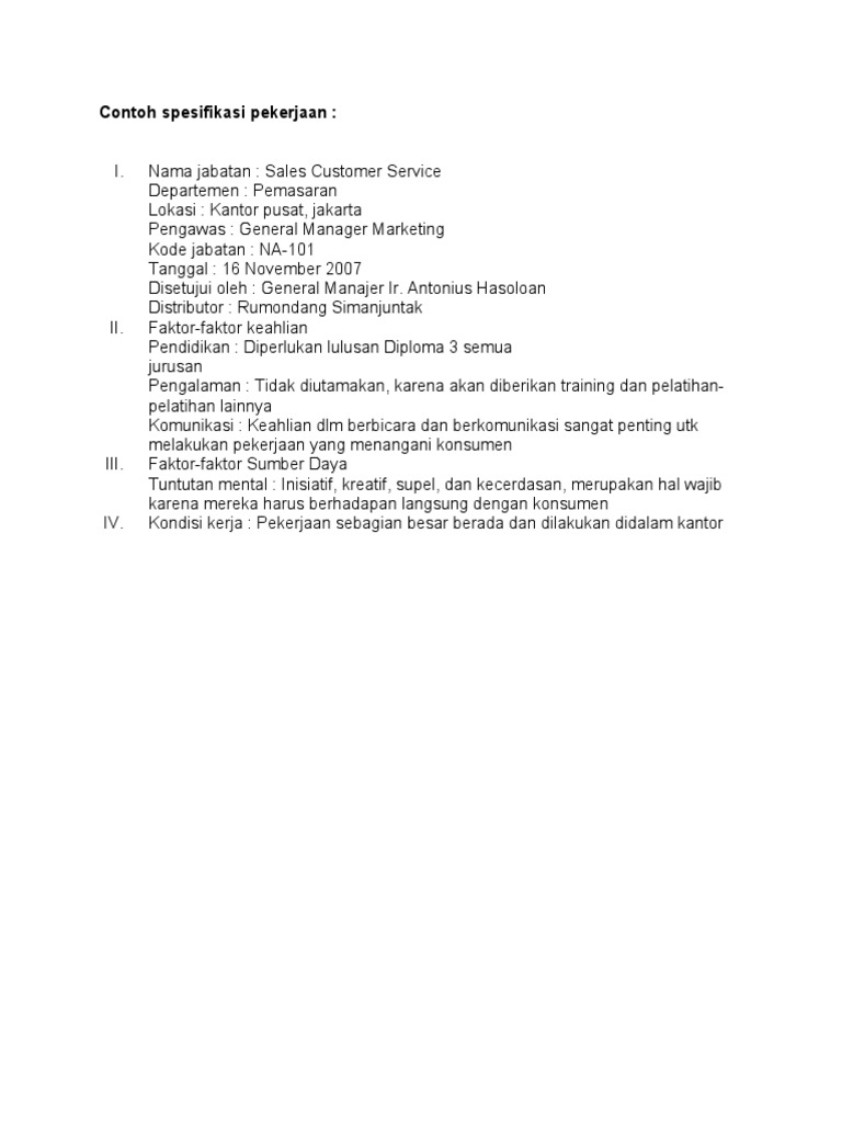 Detail Contoh Spesifikasi Pekerjaan Nomer 5