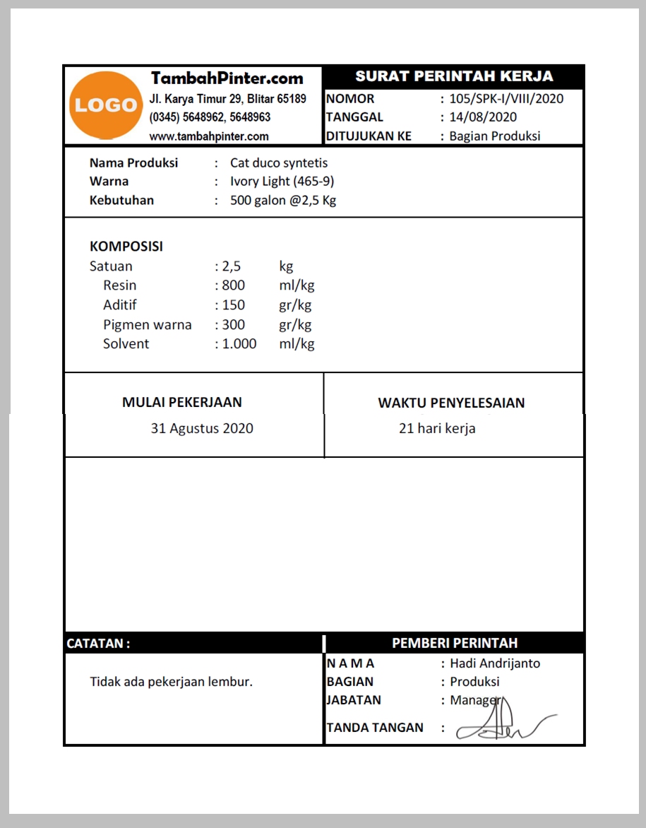 Detail Contoh Spk Kerja Nomer 19