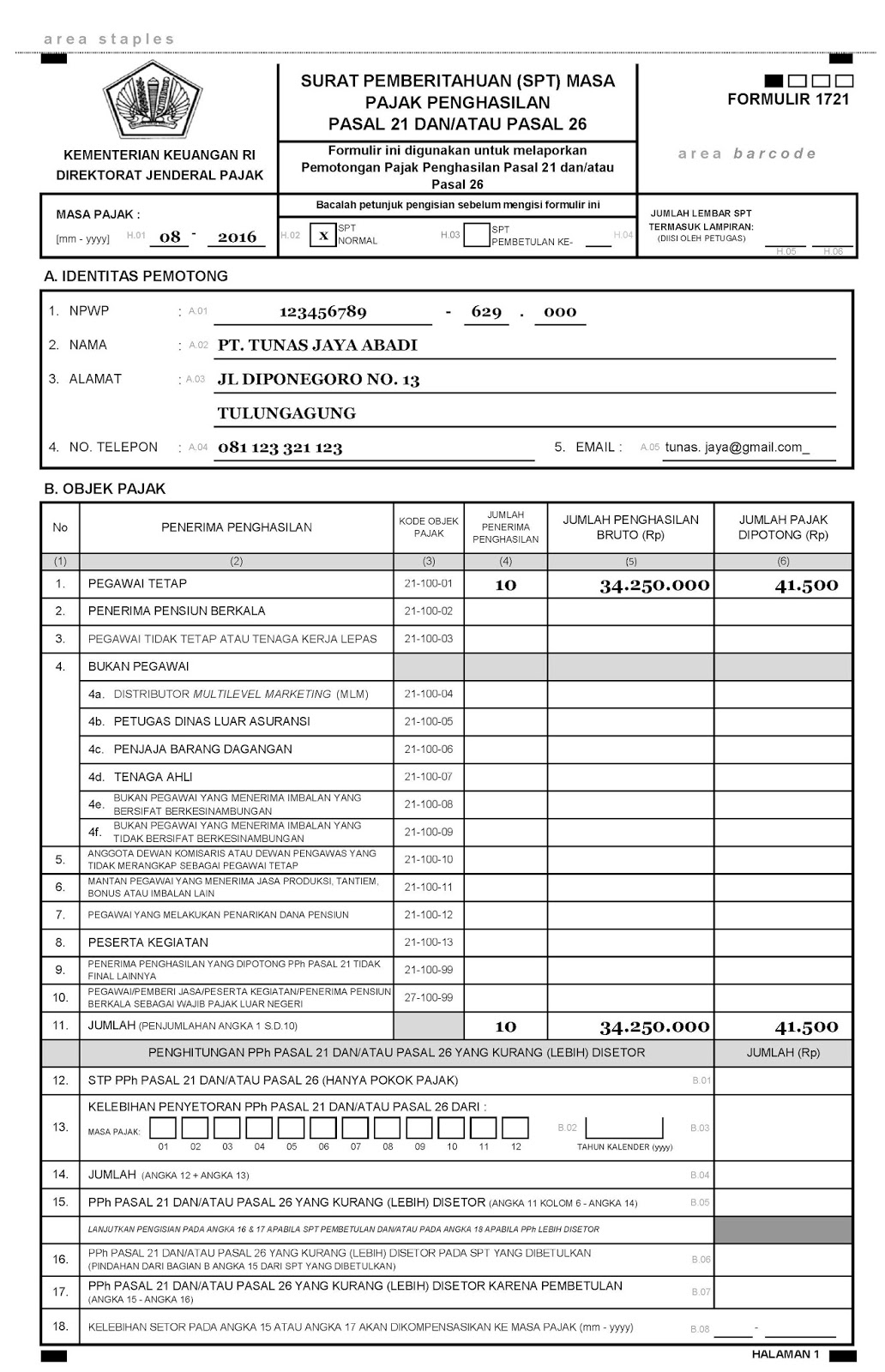 Detail Contoh Spt Pph 21 Nomer 2