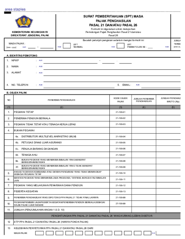 Detail Contoh Spt Pph 21 Nomer 20