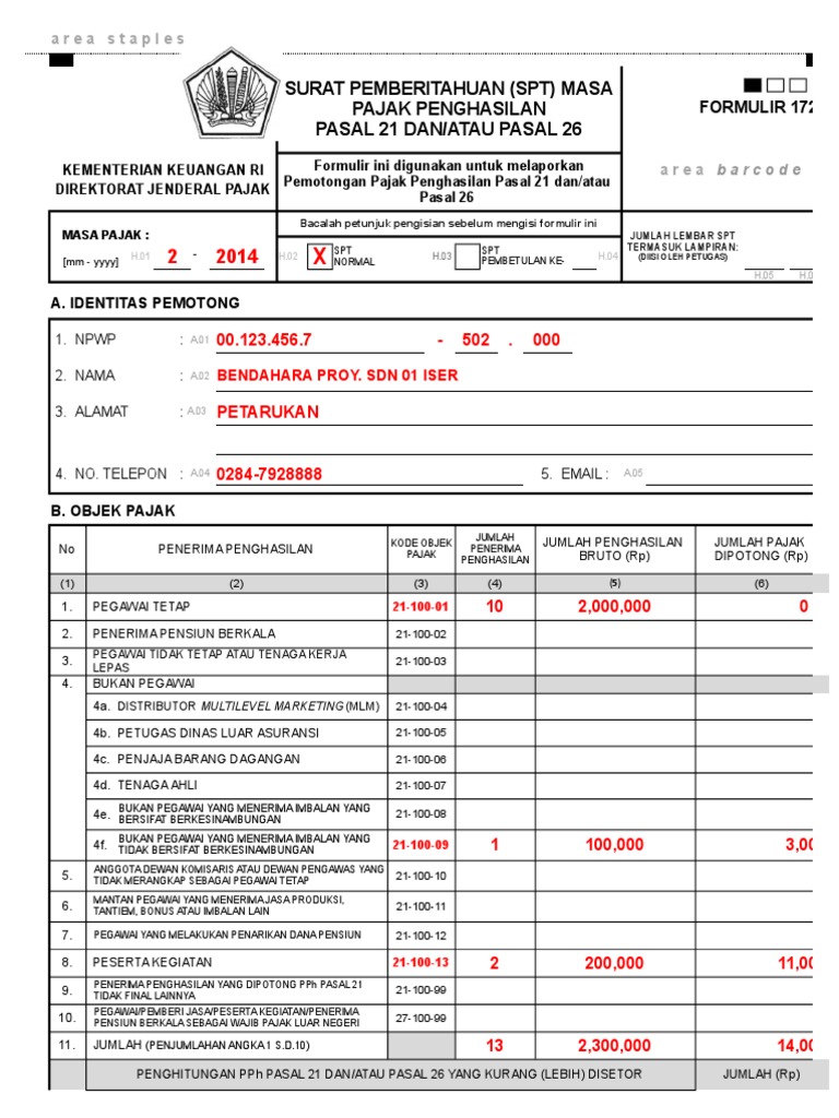 Detail Contoh Spt Pph 21 Nomer 28