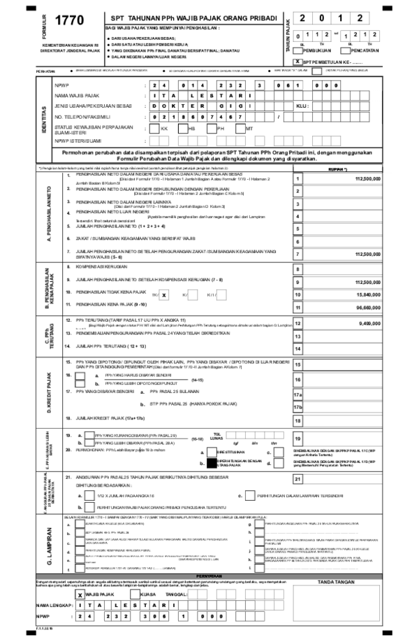 Detail Contoh Spt Tahunan Pribadi Nomer 42