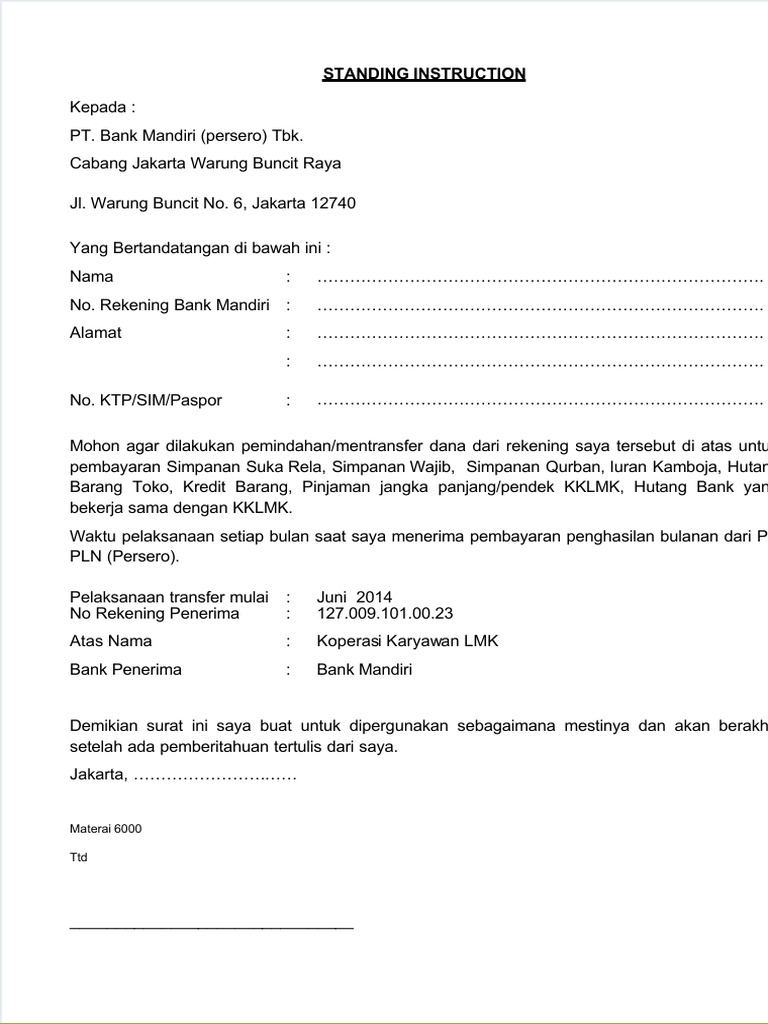 Detail Contoh Standing Instruction Nomer 3