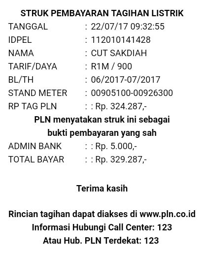 Detail Contoh Struk Pembayaran Listrik Nomer 24