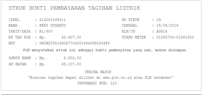 Detail Contoh Struk Pembayaran Listrik Nomer 25