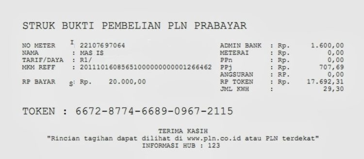 Detail Contoh Struk Pembayaran Listrik Nomer 4