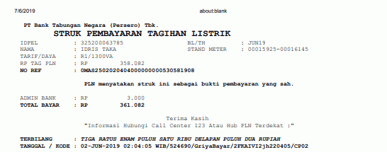 Detail Contoh Struk Pembayaran Listrik Nomer 29