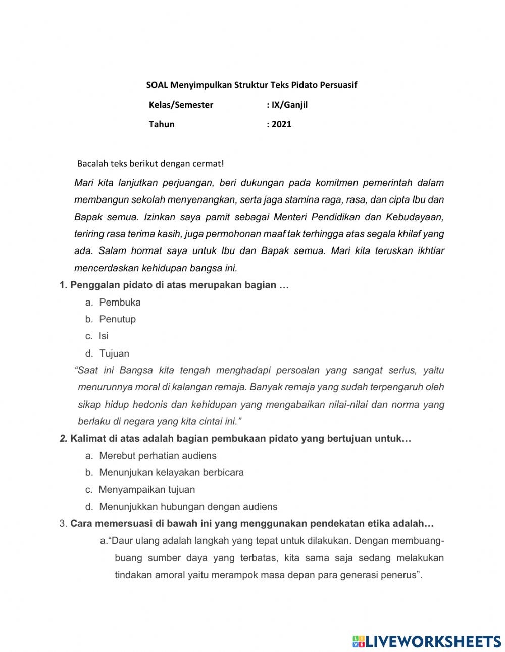 Detail Contoh Struktur Pidato Nomer 6