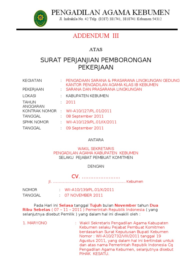 Detail Contoh Surat Addendum Kontrak Nomer 32